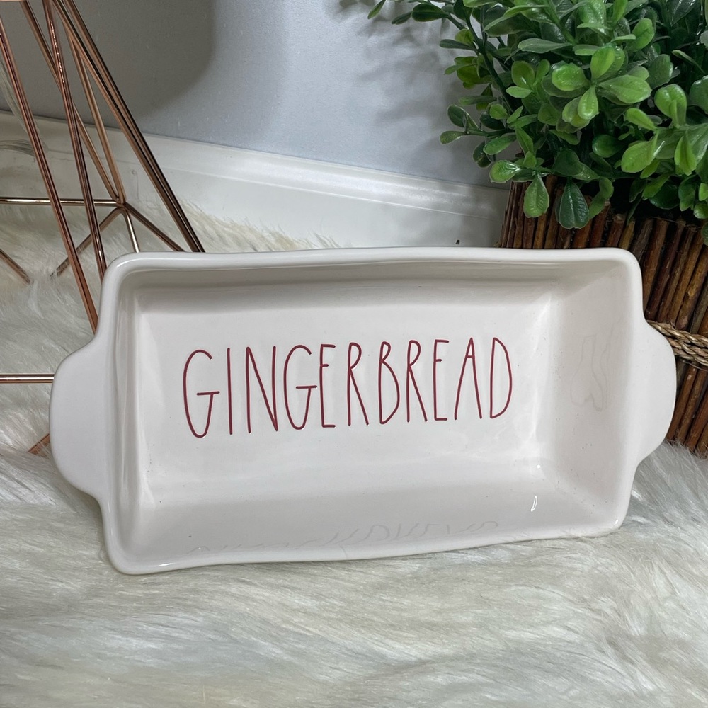 New Rae Dunn Christmas Gingerbread Rectangle Loaf Pan w/ Handles White & Red